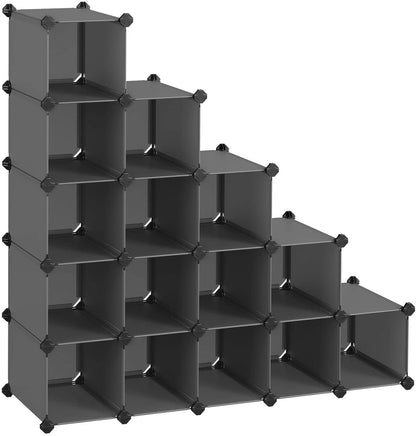 Nancy's Charles Hill Schoenenrek - Vakkensysteem - Kunststof - 15 Vakken - Verstelbaar - Organizer - Grijs - 113 x 36 x 113 cm
