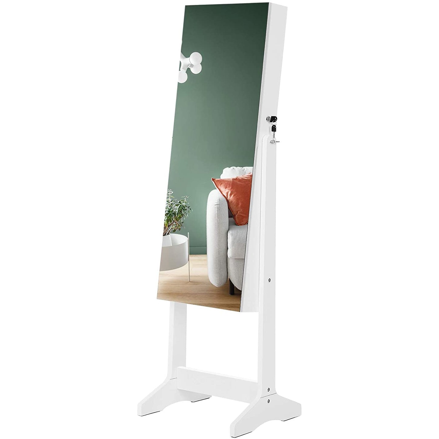 Nancy's Rosemead Jewelry Mirror - Jewelry Cabinet - Mirror Cabinet - Make-Up Organizer - Frameless - Lockable - White - MDF - 41.2 x 36.5 x 152 cm