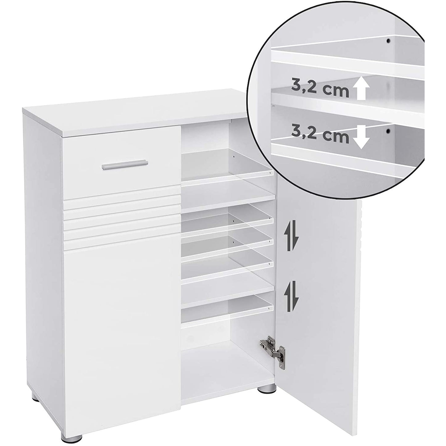 Nancy's Alta Badkamerkast - Bijzetkast - Dressoir - Verstelbare Planken - Scharnierdemping - Verstelbare Poten - 60 x 30 x 80 cm - Wit