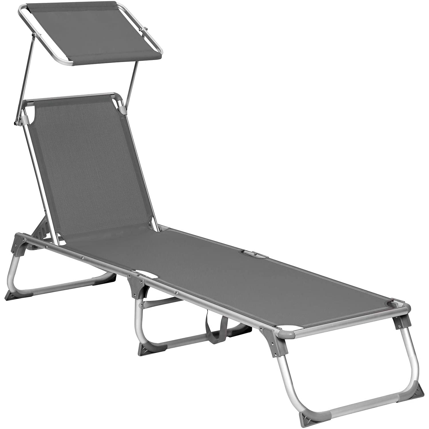 Nancy's Goulds Ligstoel - Zonnedak. - Strandbed - Rugleuning Verstelbaar - Antraciet - 55 x 193 x 31 cm