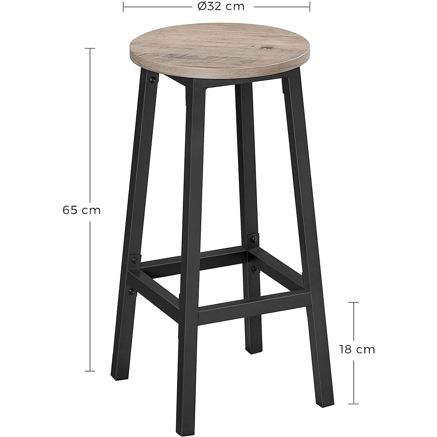 Tabourets de bar Nancy's Bug Lake - Lot de 2 - Chaise de cuisine - Structure en métal - Bois d'ingénierie - Gris - 32 x 65 cm