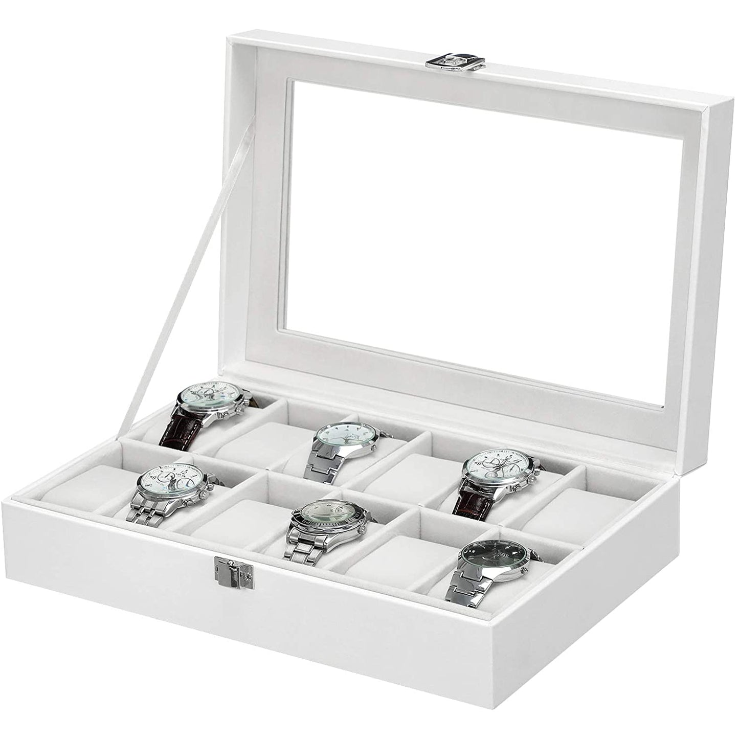 Nancy's Gonzales Horlogebox - Horlogedoos - Organizer - 12 Horloges - Wit - MDF - Fluweel - Kunstleer