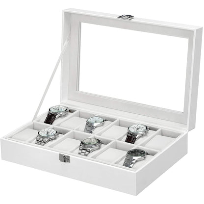 Nancy's Gonzales Horlogebox - Horlogedoos - Organizer - 12 Horloges - Wit - MDF - Fluweel - Kunstleer