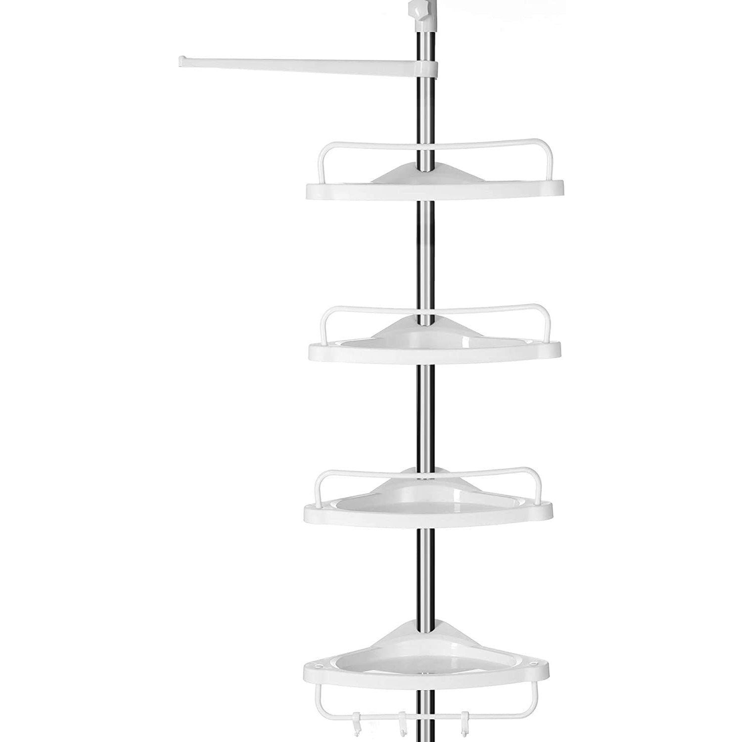Nancy's Eden Shower Rack - Shower Shelf - Bathroom Shelf - Height Adjustable - Corner - 95-300 cm - Stainless Steel - 4 Levels - 3 Hooks - White-Silver