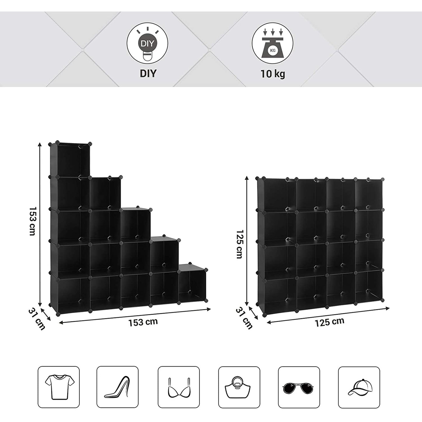 Nancy's vakkenkast 16 Stuks - Opbergkasten - Opbergbox - 125 x 31 x 125 cm