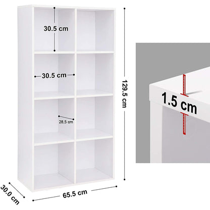 Bibliothèque Nancy avec 8 compartiments - Étagères en bois - Armoire autoportante - Rangement pour bureau ou maison - Blanc