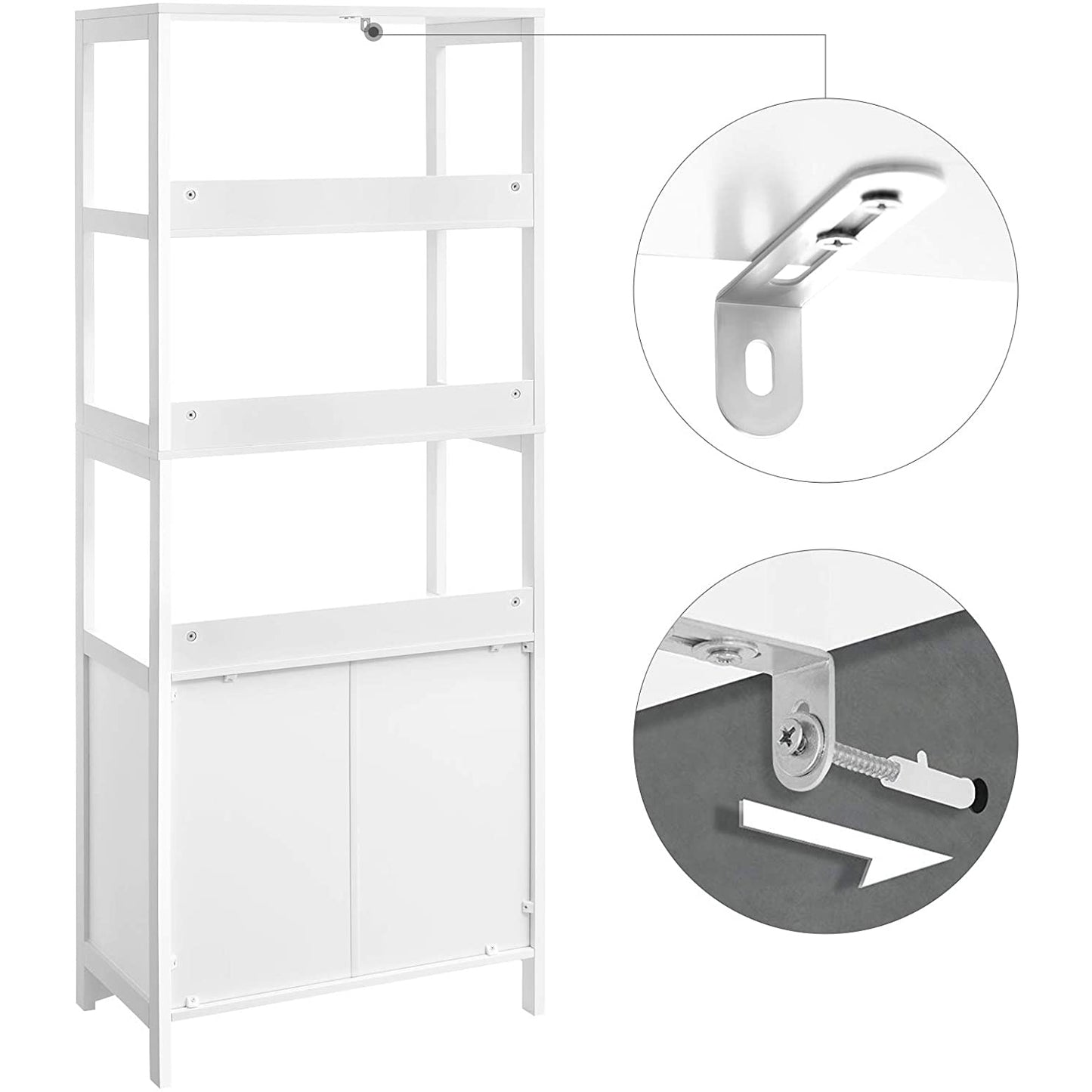 Nancy's Camlachie Opbergkast - Wandkast - Boekenkast - Wit ± 60 x 30 x 155 cm