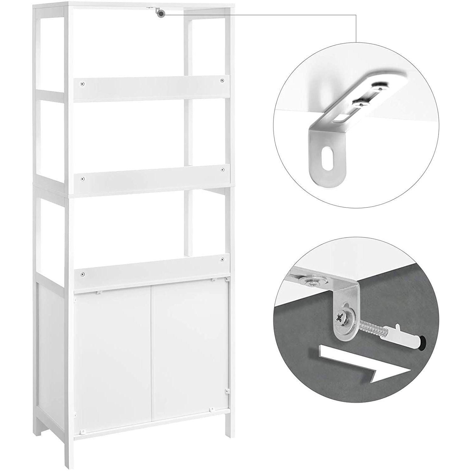 Nancy's Camlachie Opbergkast - Wandkast - Boekenkast - Wit ± 60 x 30 x 155 cm