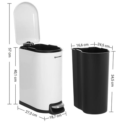 Nancy's Hawkes Trash Can - 10 L - Pedal bin - Bin - Soft close - Waste bin - White - Steel - Plastic - 18.7 x 27.3 x 40.1 cm 