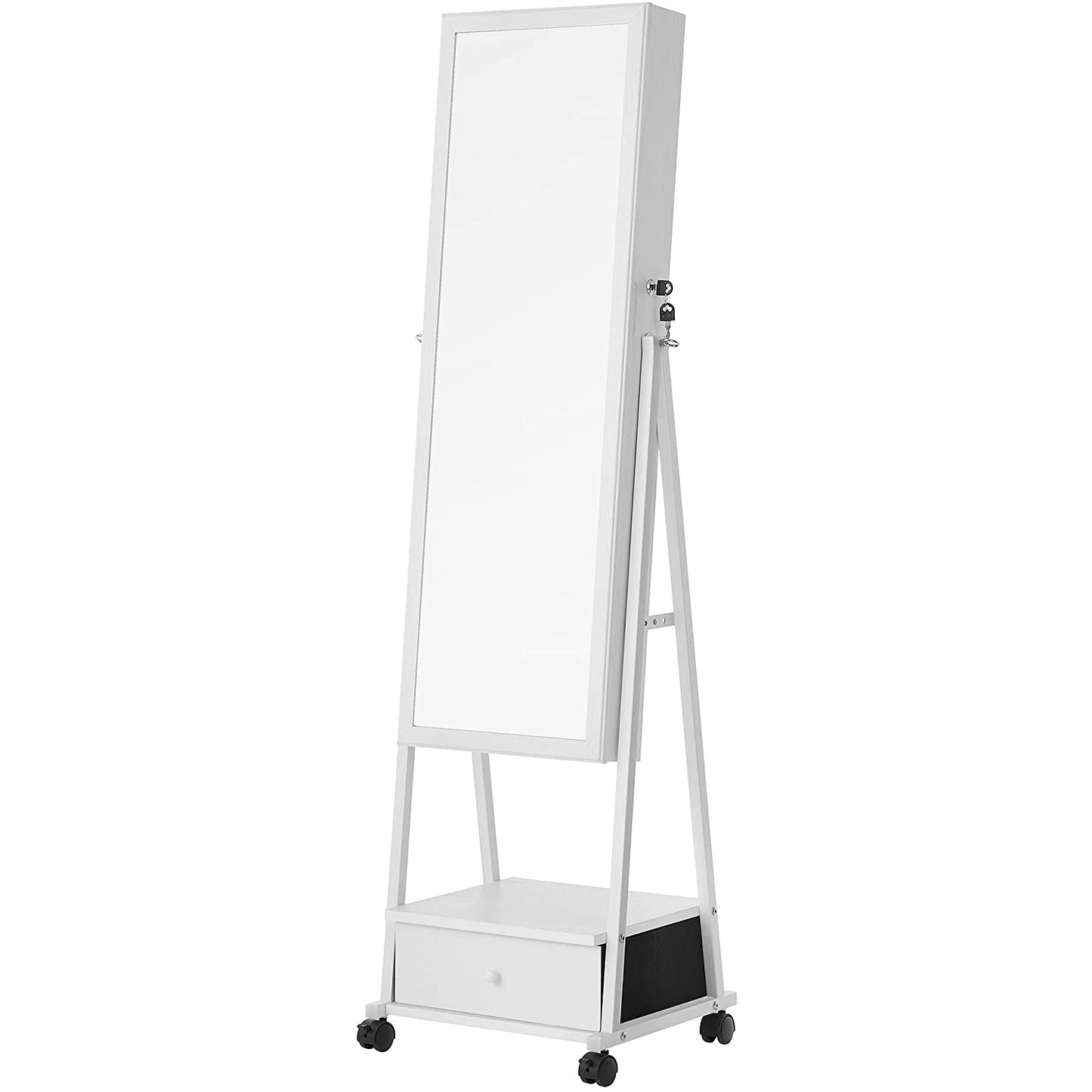 Nancy's Burntcoat Jewelry Mirror - Mirror Cabinet - Jewelry Organizer - Drawer - On Wheels - White - MDF - 37 x 10 x 108.5 cm 