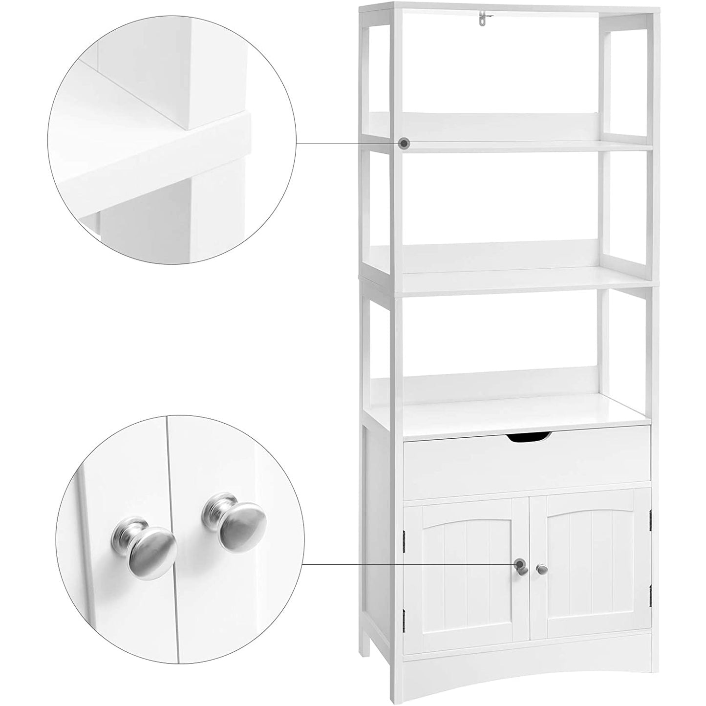 Nancy's Camlachie Storage Cabinet - High Cabinet - Bathroom Cabinet - 3 Open Compartments - 1 Drawer - 2 Doors - White - 60 x 32.5 x 154 cm 