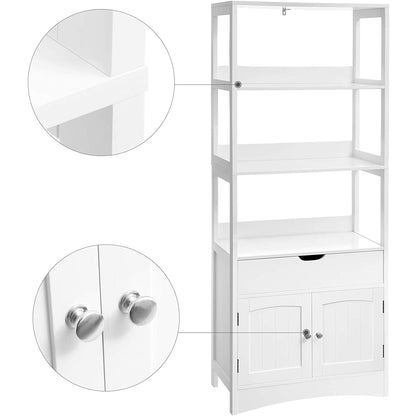Nancy's Camlachie Storage Cabinet - High Cabinet - Bathroom Cabinet - 3 Open Compartments - 1 Drawer - 2 Doors - White - 60 x 32.5 x 154 cm 