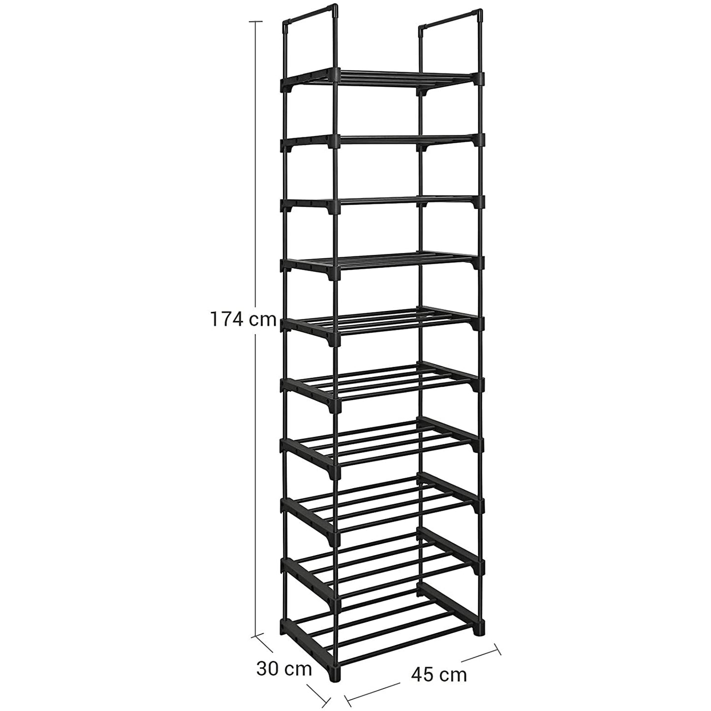 Étagère de rangement Nancy's Elkhart - 10 niveaux - Armoire à chaussures - Étagère à chaussures - 45 x 30 x 174 cm - Noir