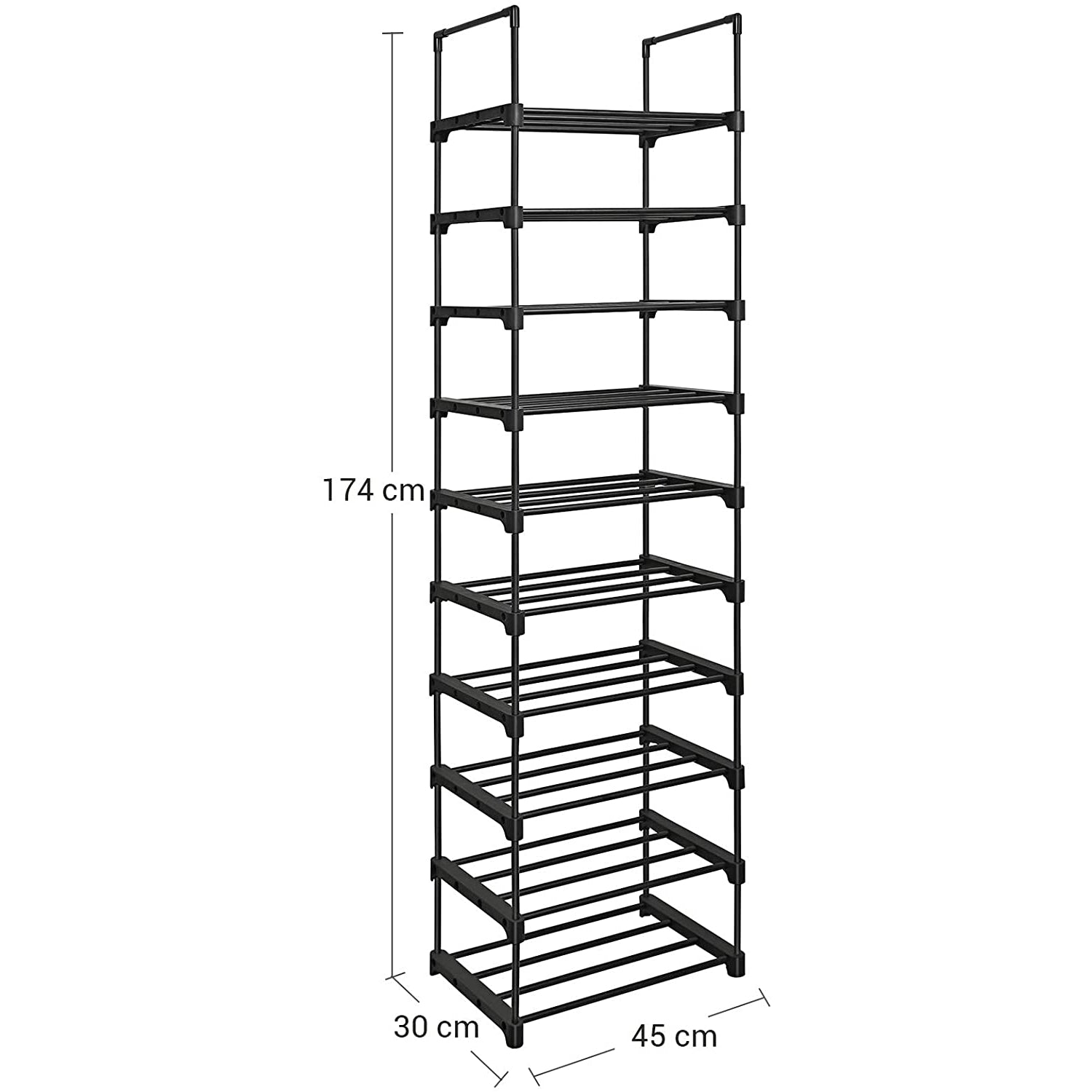 Nancy's Elkhart Schoenenrek - Schoenenkast - Opbergrek - 10 Niveaus - Zwart - Staal - ± 45 x 30