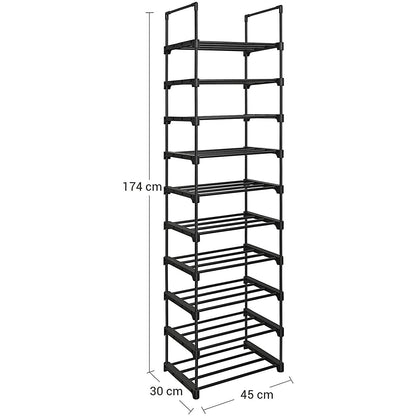 Nancy's Elkhart Opbergrek - 10 Niveaus - Schoenenkast - Schoenenrek - 45 x 30 x 174 cm - Zwart