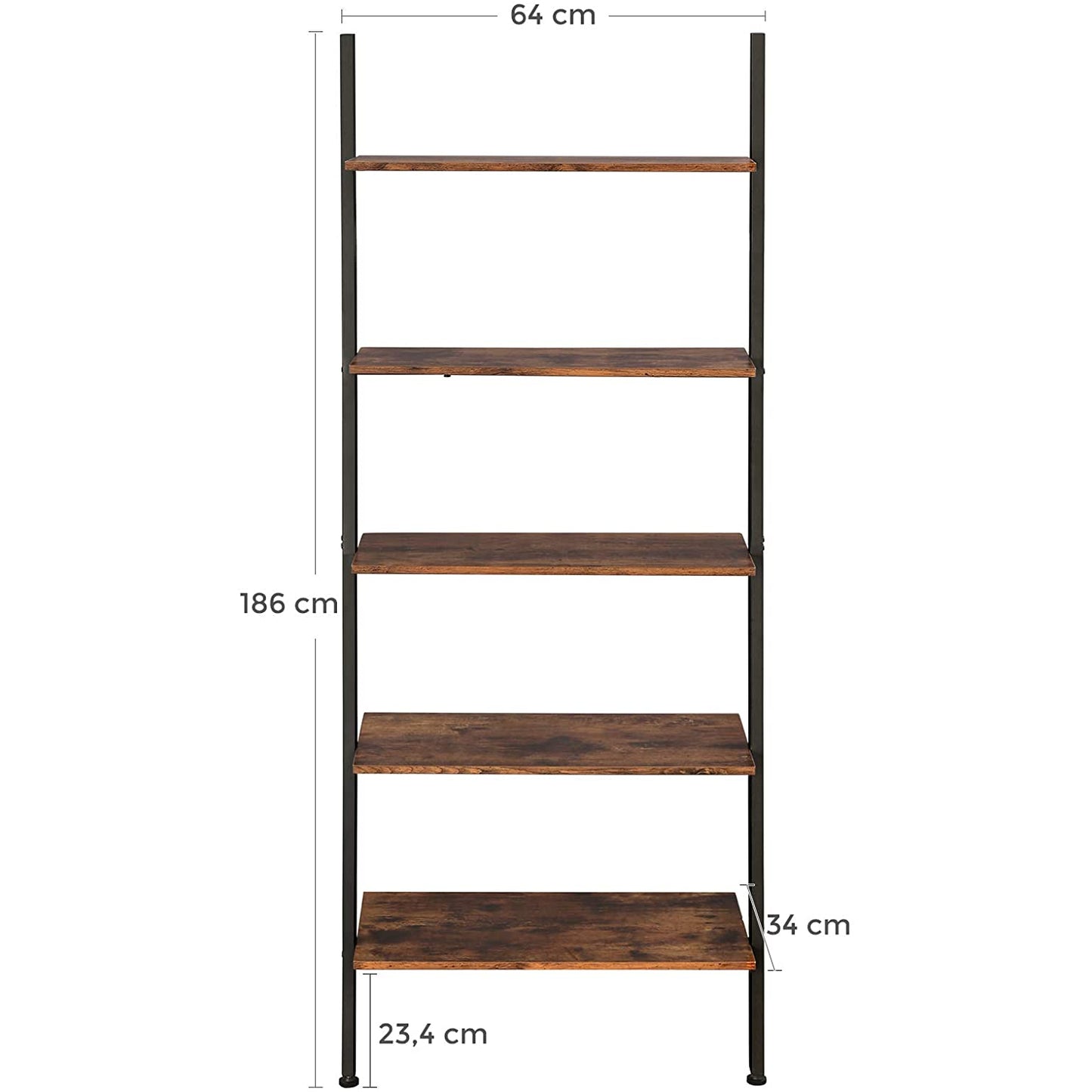 Nancy's Brea Wandrek - Boekenkast - Wandkast - 5 planken - Bruin-Zwart - 64 x 34 x 186 cm