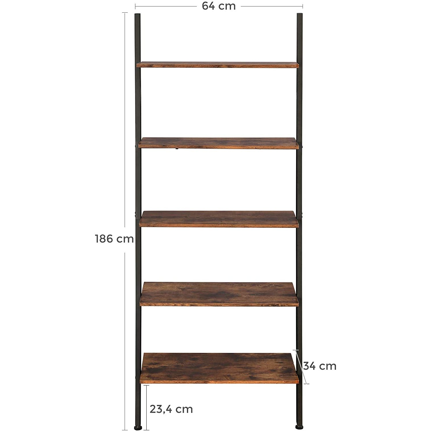 Nancy's Brea Wandrek - Boekenkast - Wandkast - 5 planken - Bruin-Zwart - 64 x 34 x 186 cm