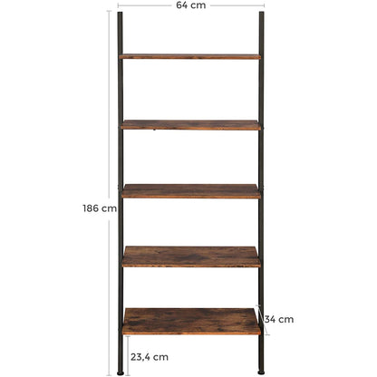 Nancy's Brea Wandrek - Boekenkast - Wandkast - 5 planken - Bruin-Zwart - 64 x 34 x 186 cm