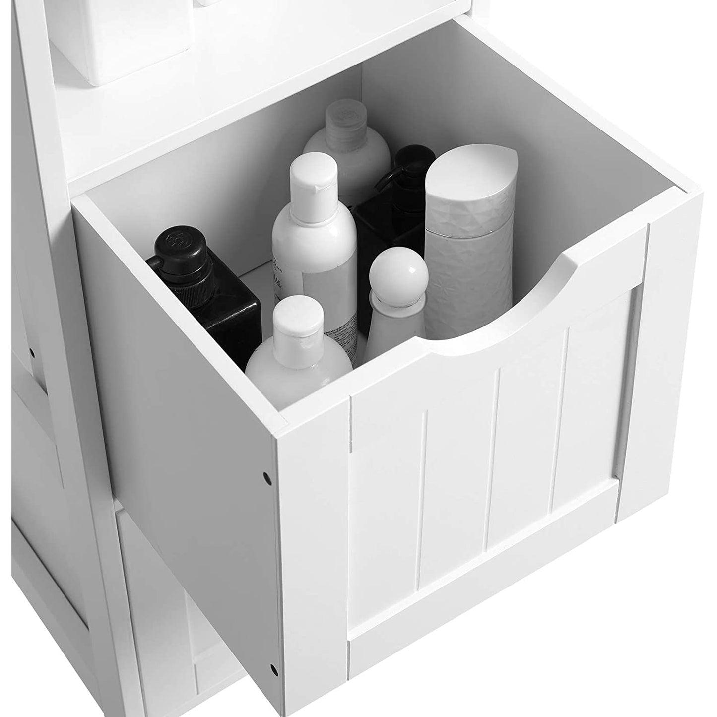 Armoire de rangement Nancy's Blanding - Armoire de salle de bain - 2 tiroirs - 3 compartiments ouverts - 30 x 30 x 141,5 cm - Blanc 