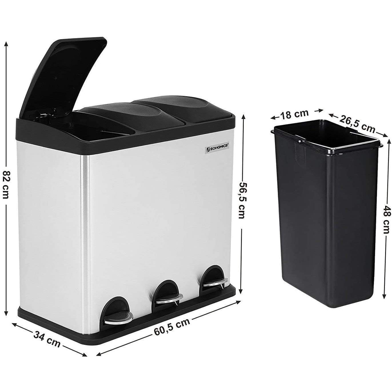 Nancy's Afvalbak - 54L Pedaalemmer Scheidingssystemen – Afvalscheiding - Prullenbak