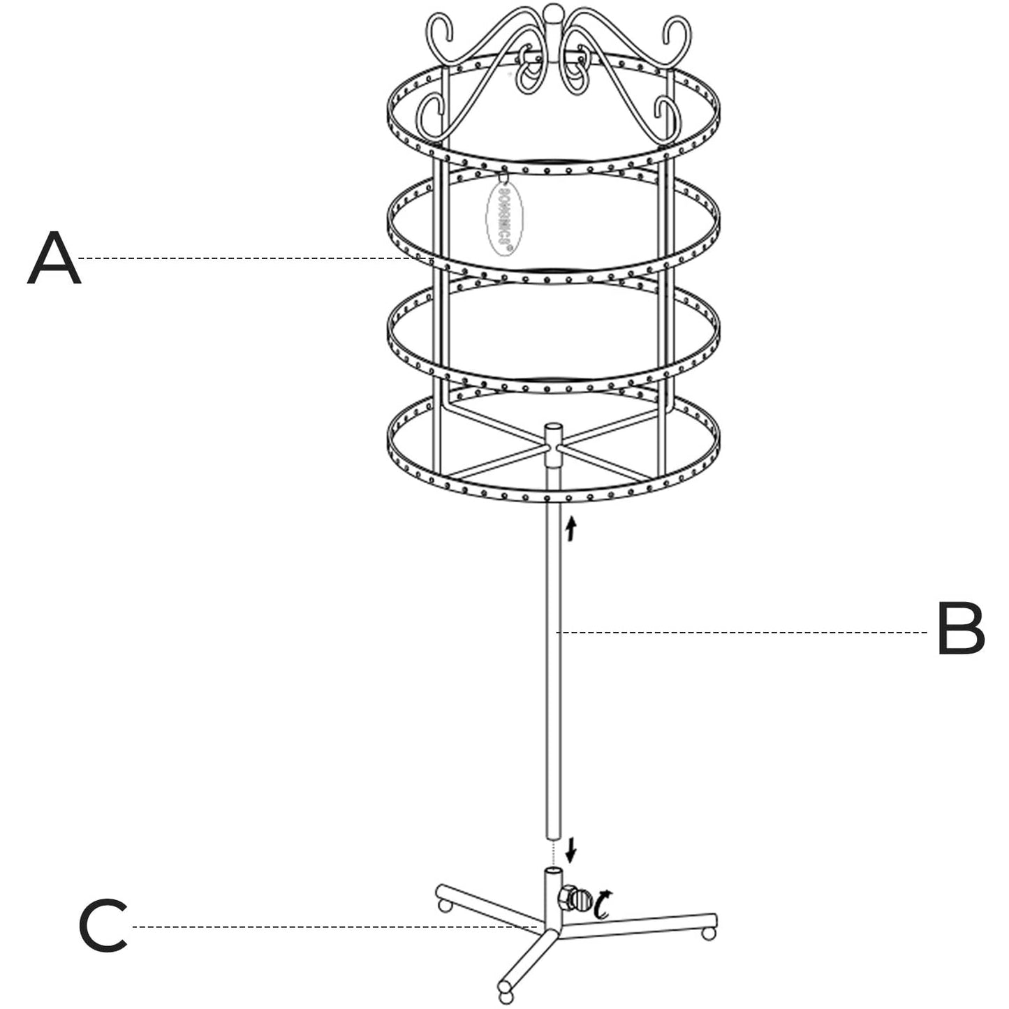 Nancy's Jewelry Holder Deluxe 4 niveaux - Support pour boucles d'oreilles rotatif à 360º - Noir