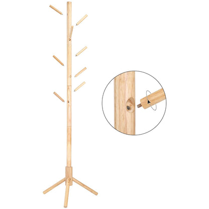 Nancy's Calcar Staande Kapstok - Kledingrek - Garderobe - 8 Haken - Natuurlijk - Rubberhout