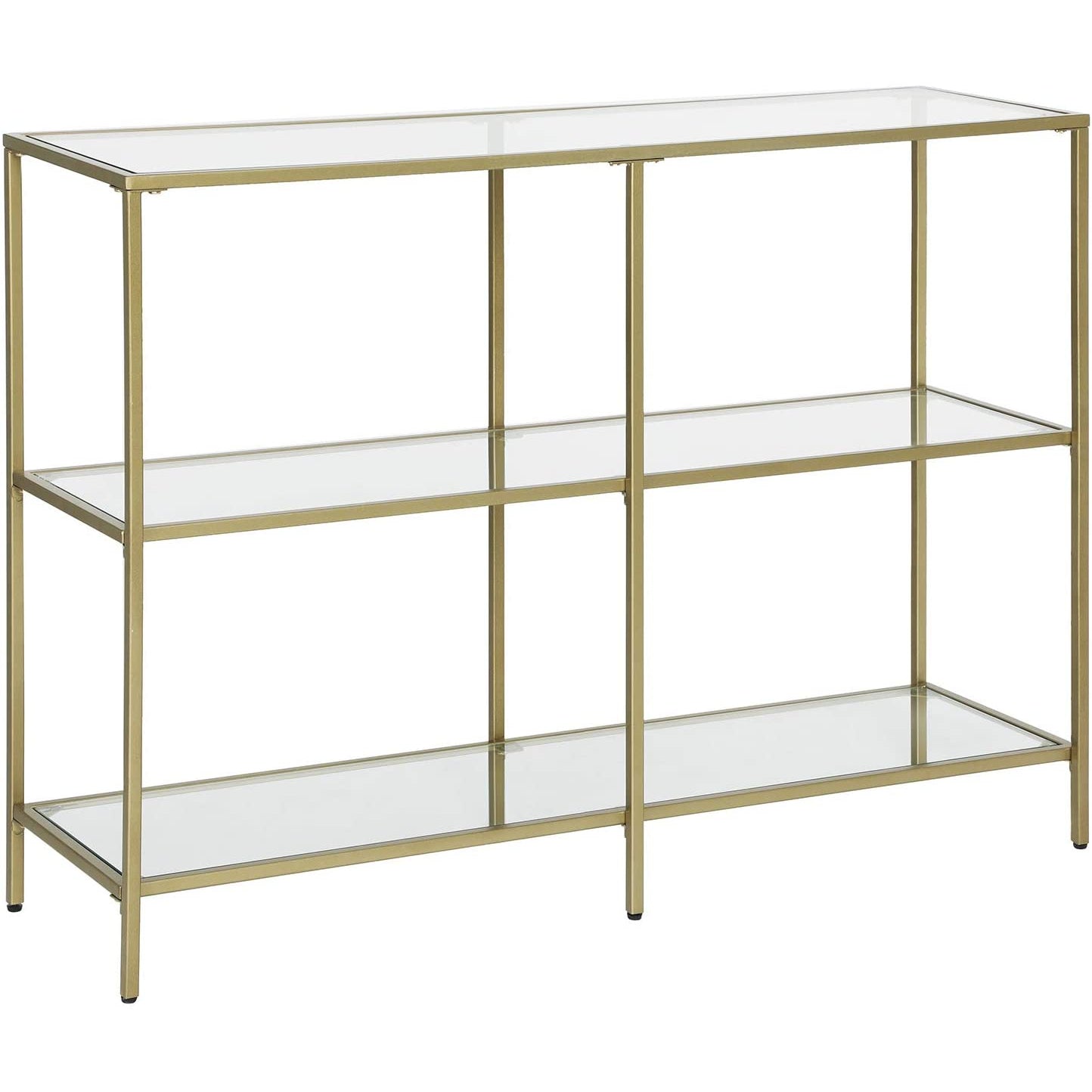 Nancy's Canisbay Sidetable - Bijzettafel - 3 Planken - Opbergrek - Glas - Metaal - Goud - 30 x 100 x 73 cm