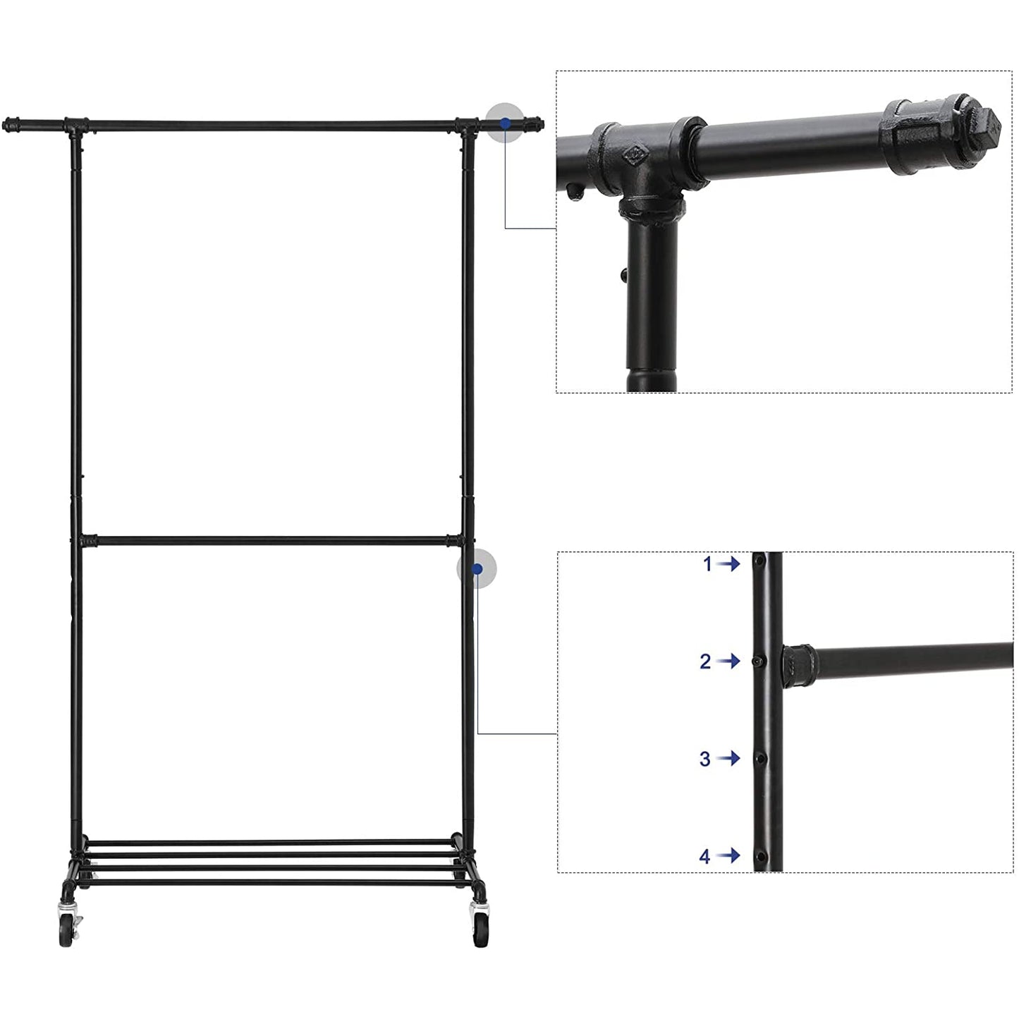Nancy's Talinhas Kledingrek - Kledingstang - Garderoberek - Zwart - Staal - ± 130 x 50 x 200 cm