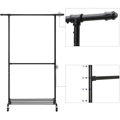 Nancy's Talinhas Kledingrek - Kledingstang - Garderoberek - Zwart - Staal - ± 130 x 50 x 200 cm
