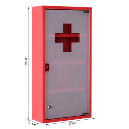 Nancy's Medicijnkast - Roestvrij Staal - Kijkglas - Gesatineerd - Slot - 30 x 12 x 60 cm - Zilver - Rood