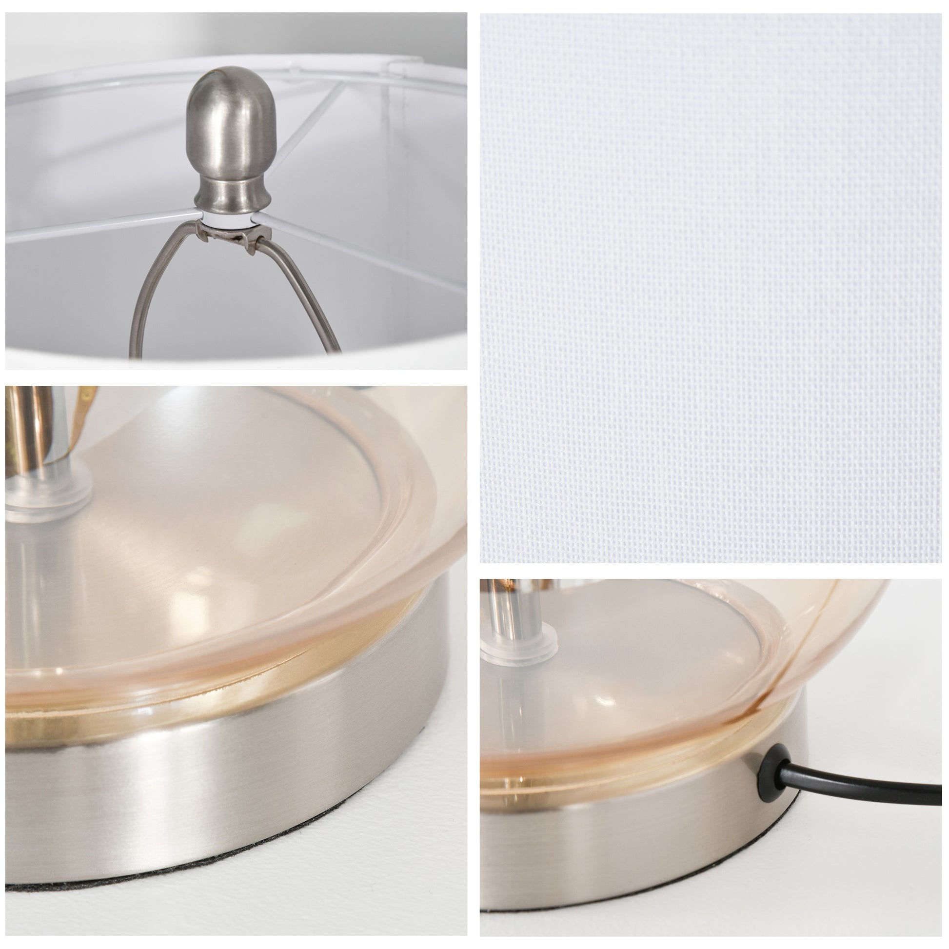 Nancy's Toele set van 2 Tafellampen - Staal/Glas/Linnen - Wit - 30 x 56 cm