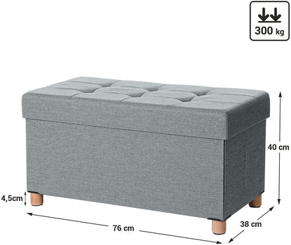 Nancy's Burras Bench with Storage - Bench with Storage Space - Footstool - 65L - Light Gray - 76 x 38 x 38 cm