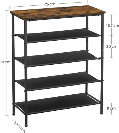 Nancy’s Waldemar Schoenenrek - Schoenstandaard - Schoenenplank - met 4 Planken - Staand - Industrieel - Bruin  - 75 x 30 x 91 cm