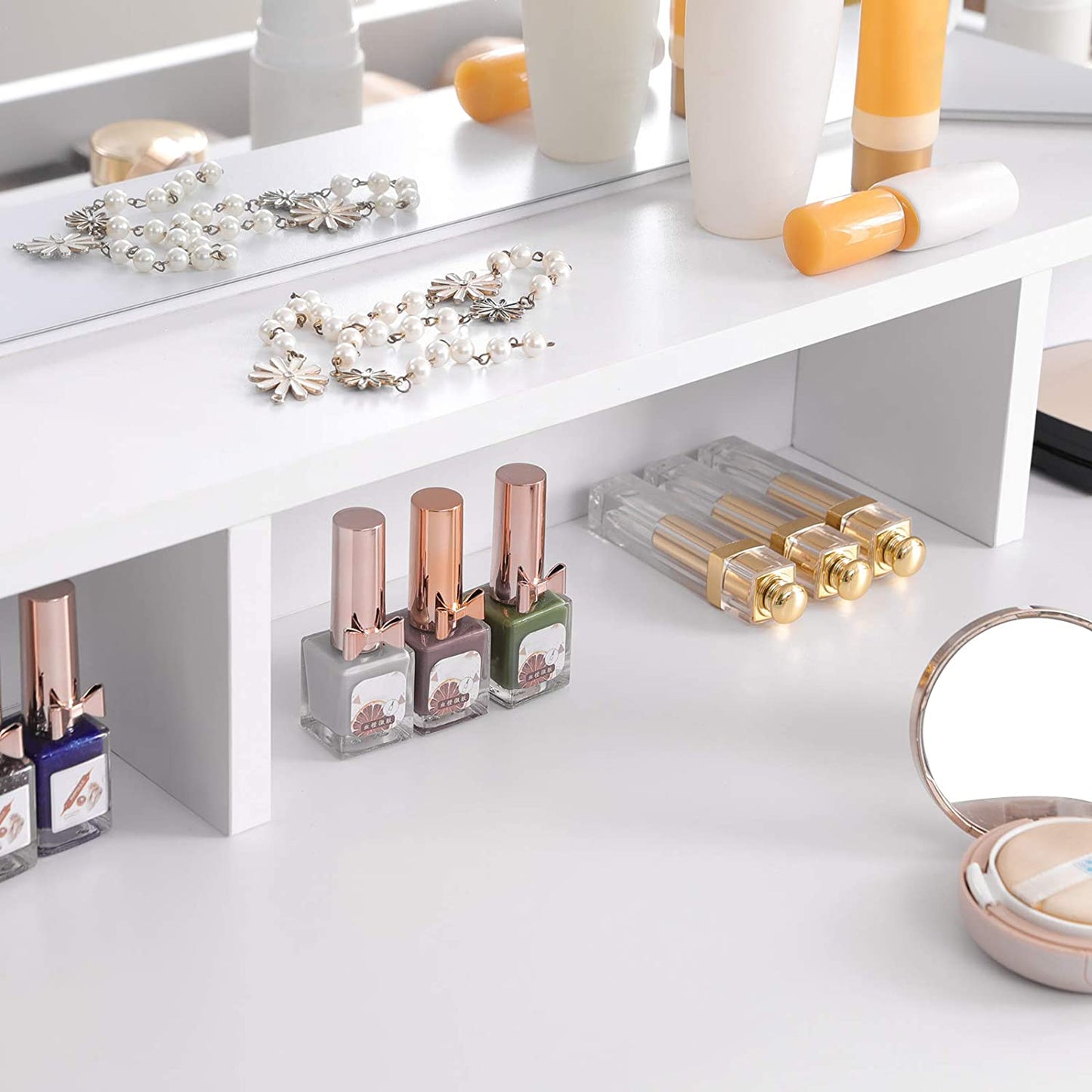 Coiffeuse d'angle Nancy's Bryants avec miroir pliant - Table de maquillage - Coiffeuses - Moderne - Blanc - 100 x 40 x 142 cm