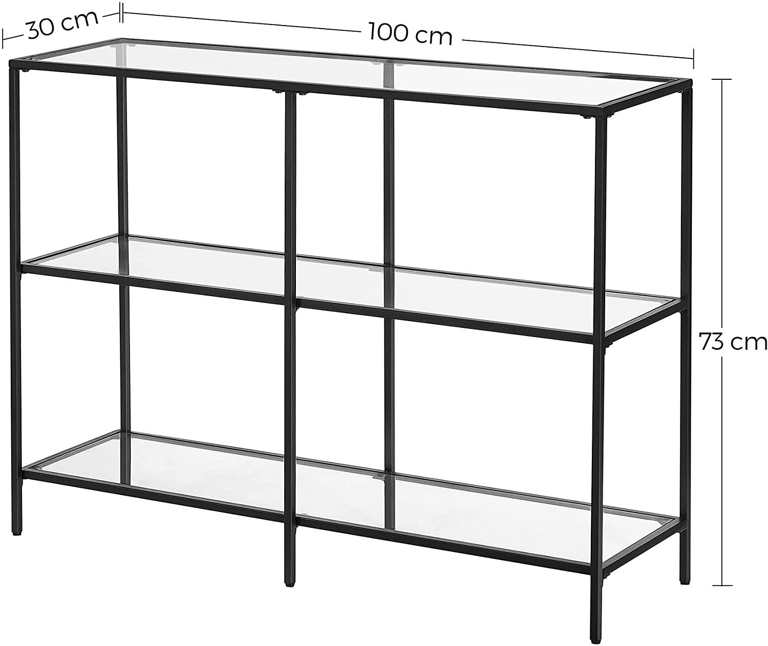 Nancy’s Chacacal Sidetable - Consoletafel - Bijzettafel - met Gehard Glas - Modern - Zwart - Staal - ± 100 x 30 x 70 cm