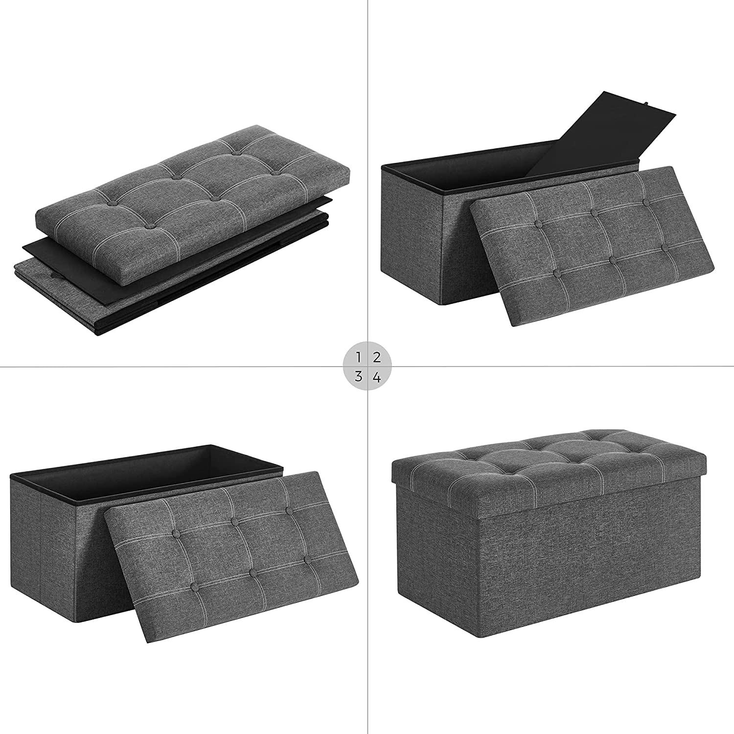 Nancy's Glenm Bank met Opslag - Bank met Opbergruimte - Hocker - 80L - Donkergrijs - ± 75 x 40 x 40 cm