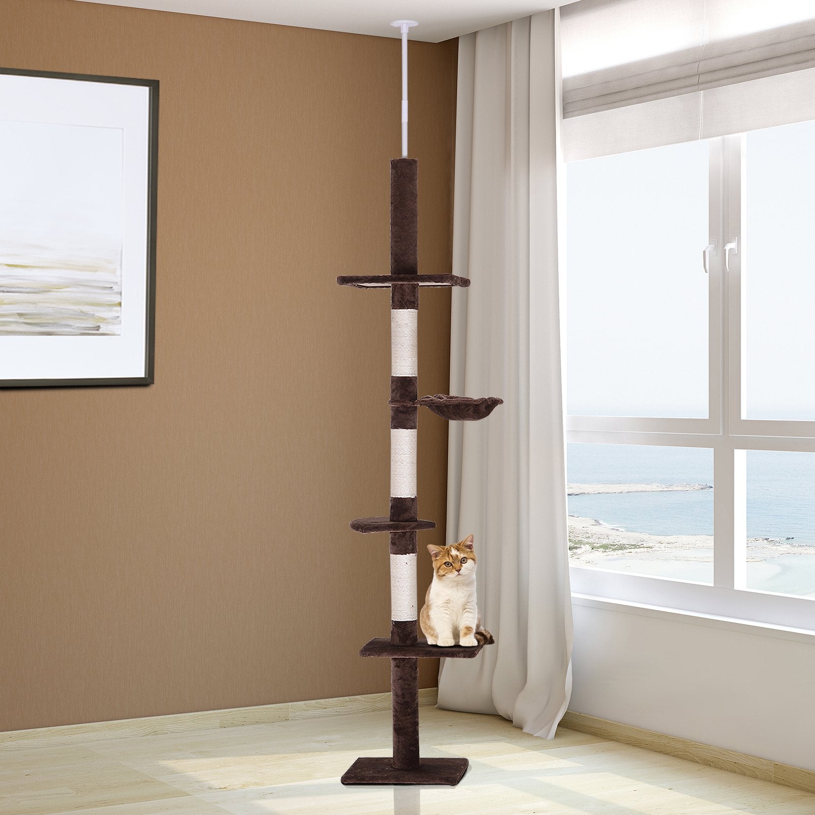 Nancy's Blackfoot Krabpaal - Hoogte Verstelbaar - Spaanplaat - Bruin - 40 x 34 x 230 cm