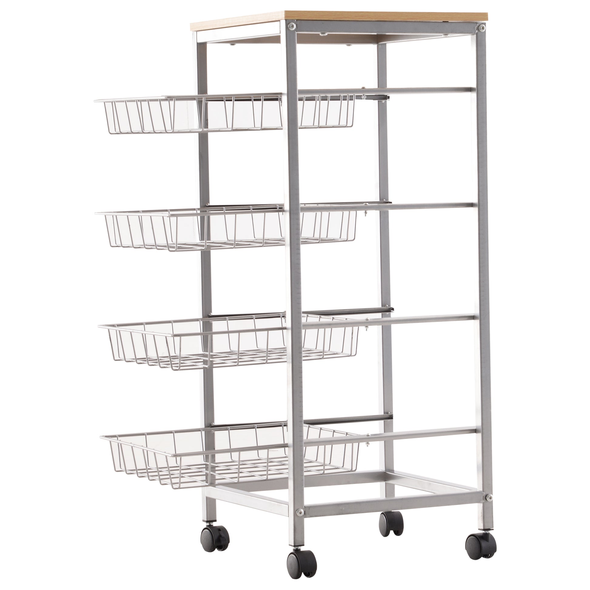 Nancy's Sandusky Keukentrolley - Keukenwagen - Serveerwagen - 4 -Laags - Draadmanden - 36.5 x 36.5 x 89 cm - Staal - MDF -