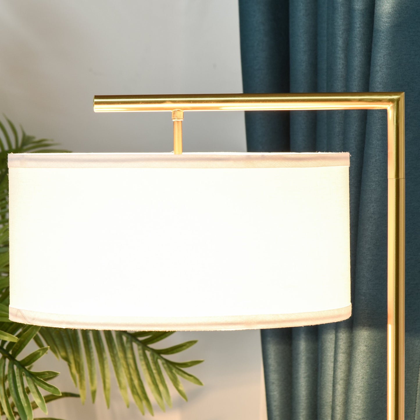 Nancy's Springville Vloerlamp - Staal/Linnen - Klassiek - Goud - 47 x 37 x 153 cm