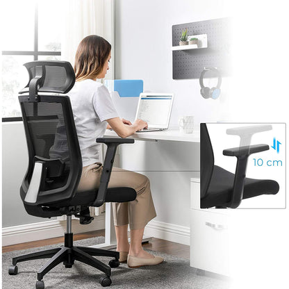 Nancy's Omak Bureaustoel - Kantoorstoel - Ergonomisch - 360°-draaistoel - Lendensteun - Hoofdsteun - Verstelbaar - Kantelbaar - Zwart
