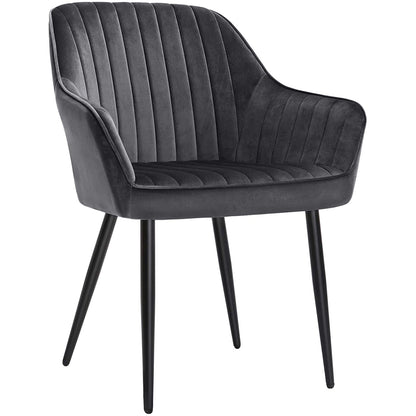 Nancy's Gapp Eetkamerstoel - Set Van 2 - Keukenstoel - Fauteuil - Gestoffeerd - Fluweel - Metaal - Grijs - 62,5 x 60 x 85 cm