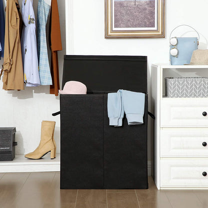 Panier à linge noir de Nancy - Paniers à linge avec couvercle - Pliable - 69,25 x 39,4 x 5,6 cm