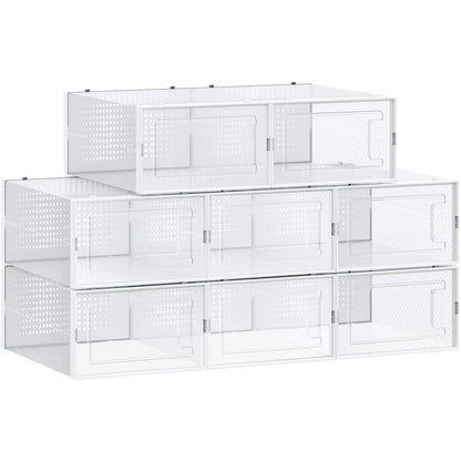 Nancy's Luling Shoe Boxes - Set of 8 - Storage Boxes - Organizer - Foldable - Stackable - Up to Size 42 - Transparent White