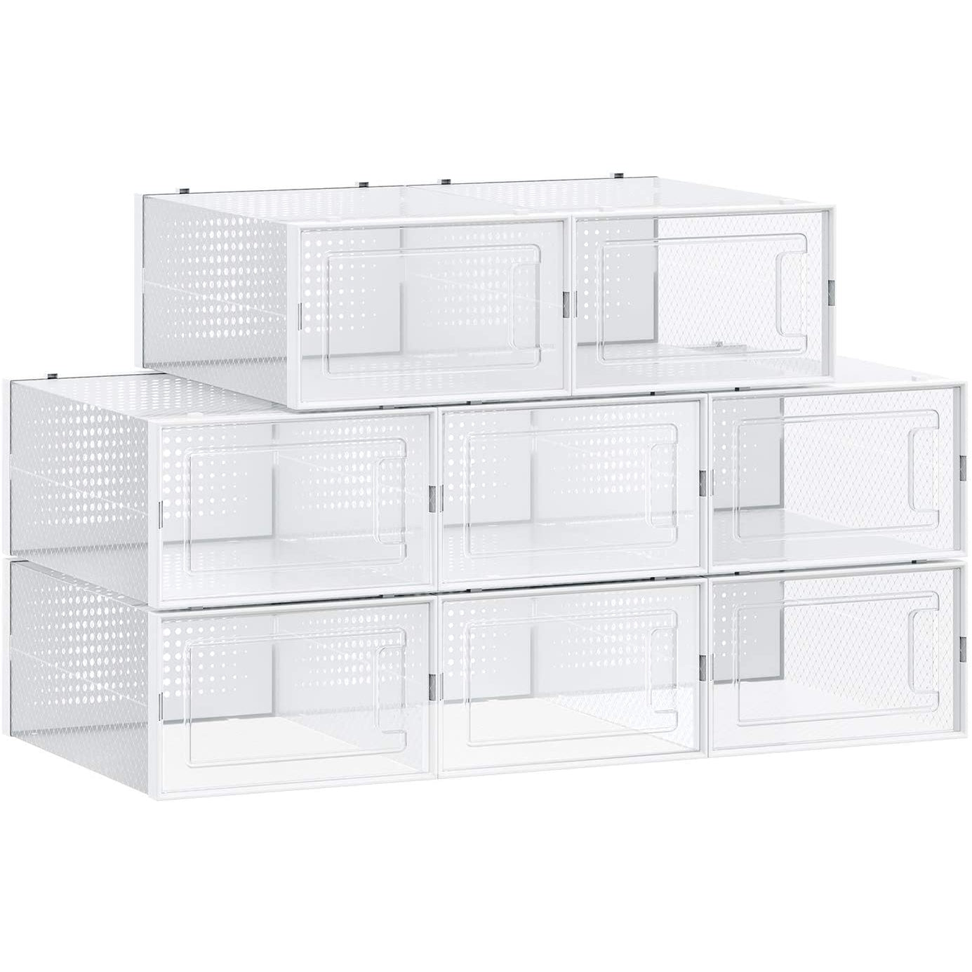 Nancy's Luling Shoe Boxes - Set of 8 - Storage Boxes - Organizer - Foldable - Stackable - Up to Size 42 - Transparent White