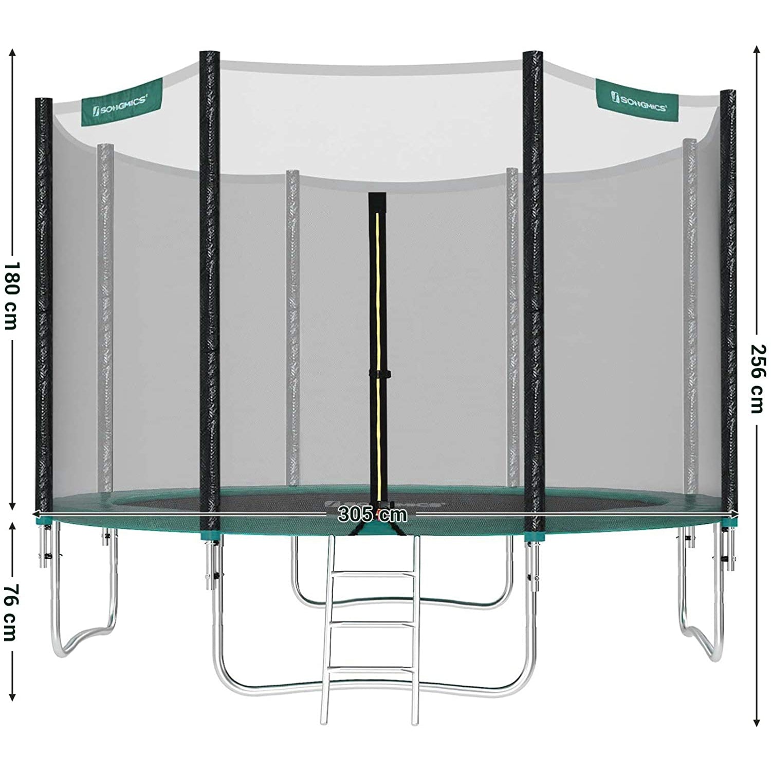 Nancy's Draper Trampoline - Tuintrampoline - Veiligheids Behuizing - Ladder - Zwart - Groen - Zilver - Staal - 305/366 cm