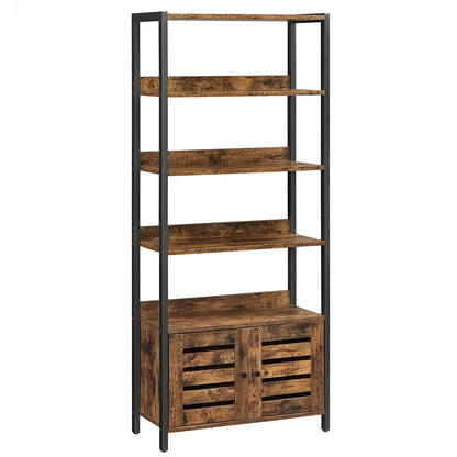Nancy's Crookston Boekenkast - Opbergkast - 4 Niveaus - 2 Deuren - Industrieel - Vintage - Bruin - Zwart - Bewerkt Hout