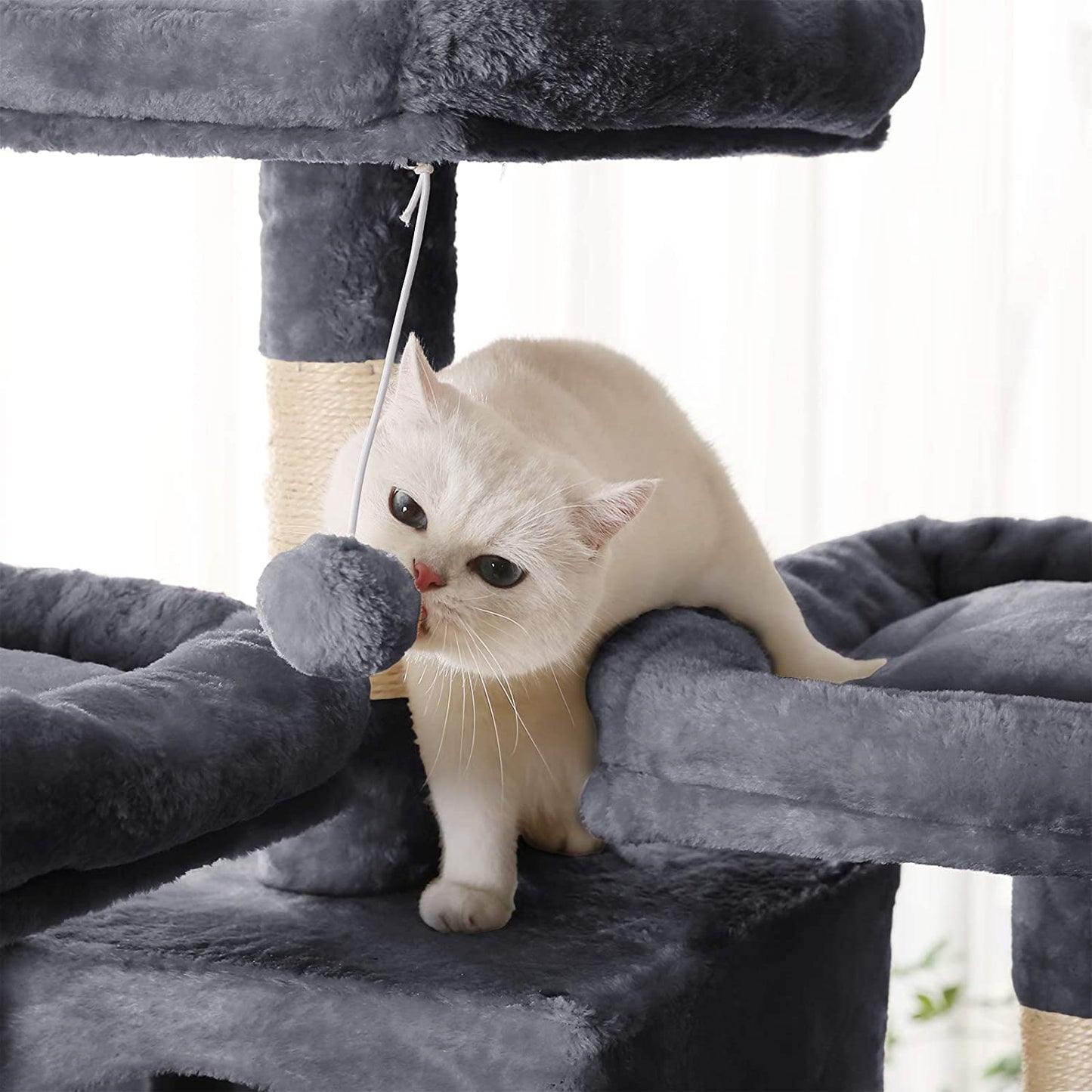 Nancy's Coppett Kattenboom - Krabpaal - 6 Niveaus - Hangmat - Grot - Rookgrijs - 54 x 50 x 168 cm