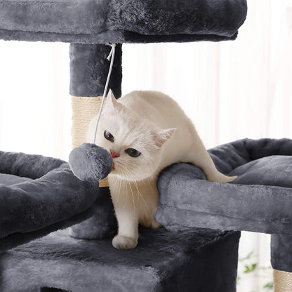 Nancy's Coppett Kattenboom - Krabpaal - 6 Niveaus - Hangmat - Grot - Rookgrijs - 54 x 50 x 168 cm