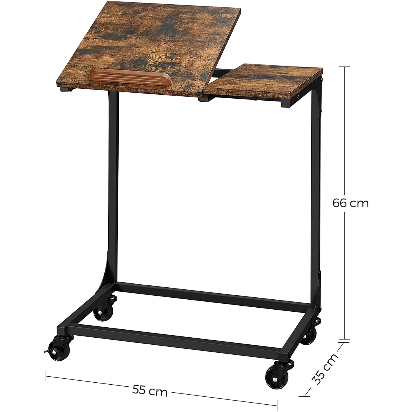 Nancy's Carbonear Laptop Table - Work Table - Adjustable Table Top - On Wheels - Engineered Wood - Metal - Brown - Black - 55 x 35 x 66 cm