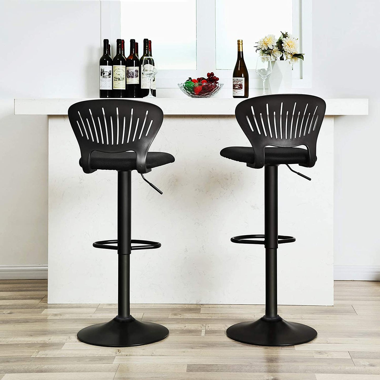 Nancy's Irvine Barkruk set van 2 - Hoogte verstelbaar - Gestoffeerd - Zwart - 40 x 42 x 107 cm